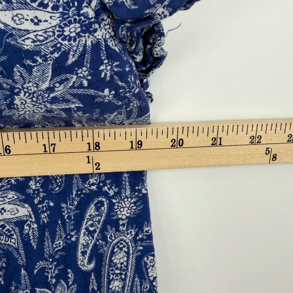 Ann Taylor Dress Womens Medium Blue Paisley Ruffle Sleeve Tiered Cotton Blend - Picture 4 of 7